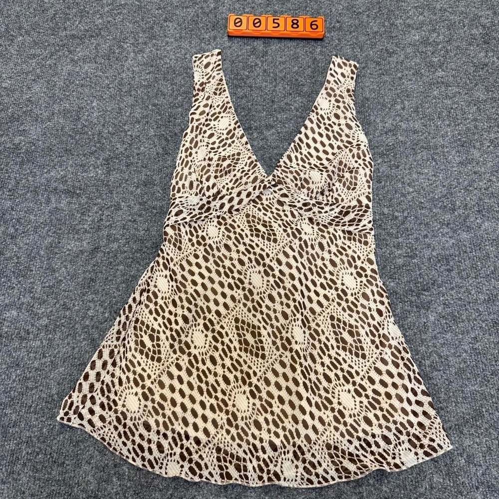 Papaya brown and beige crochet mesh tank top, no size tag. See measurements